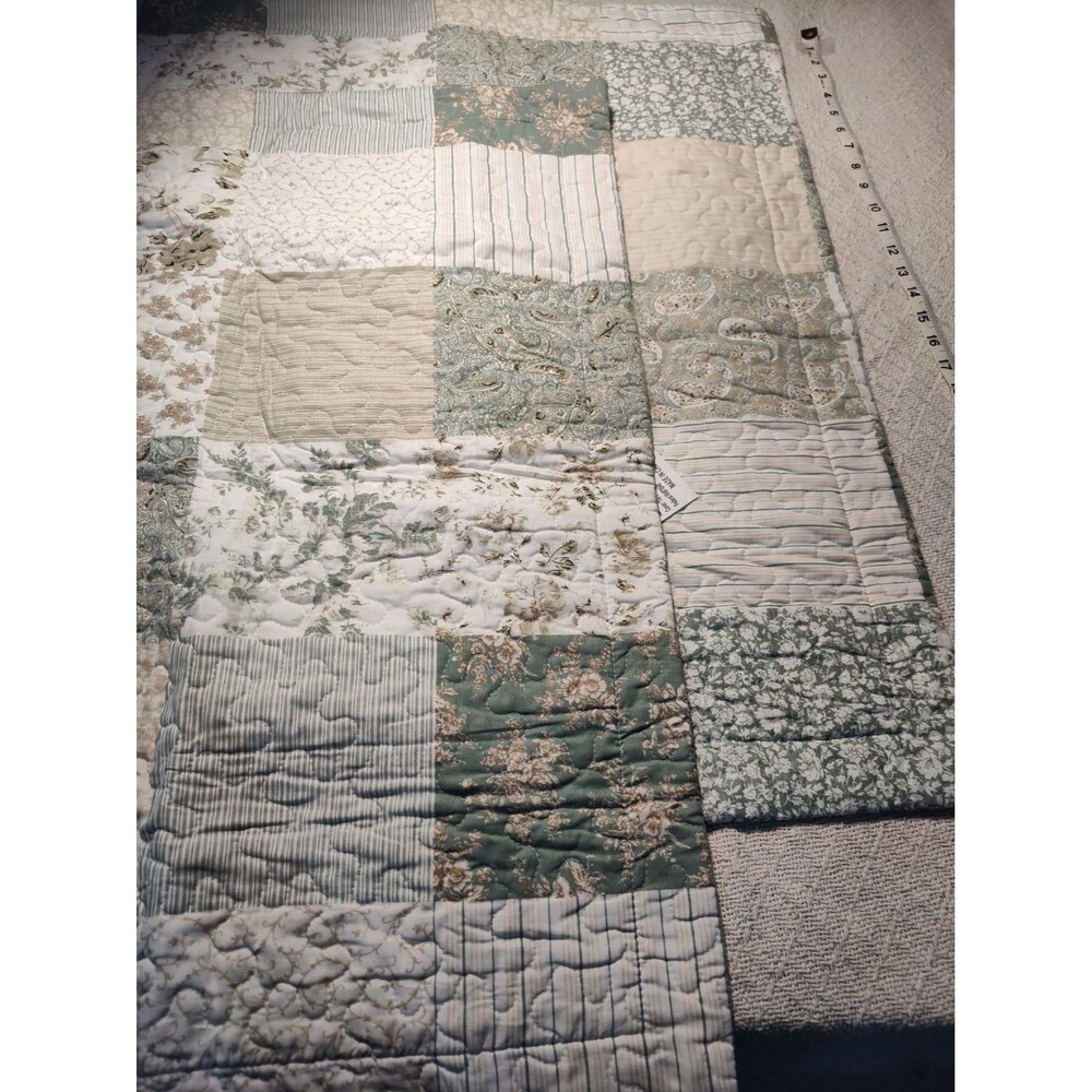 Lauren Ashley Set Of Two Pillow Shams Green Quilted. 100% Cotton. 1183